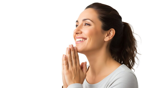 Smiling woman expressing serenity and hope - Powered by Adobe