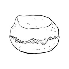 Hand drawn English scone pastry with cream filling classic teatime dessert bakery illustration for cafe menu packaging and branding