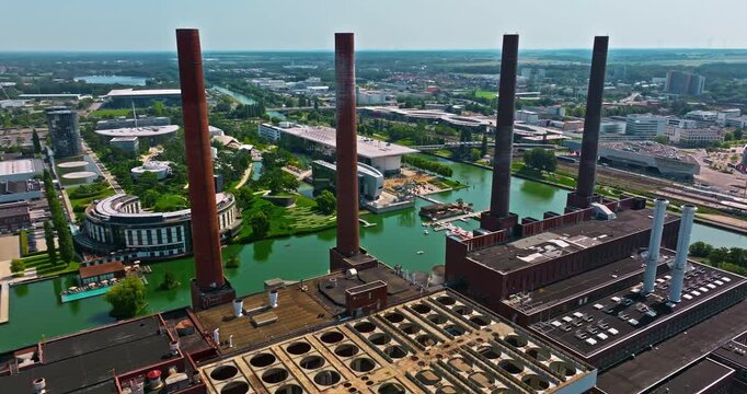 Aerial view of the Volkswagen Factory, Wolfsburg, Germany