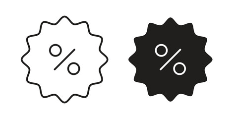 Discount icons in line designs. solid silhouette style in black