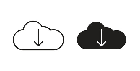 Download from Cloud icons in line designs. solid silhouette style in black