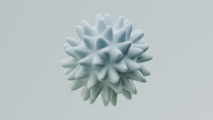 3D rendering of a spiky spherical shape in light gray color rotating slowly against a neutral background