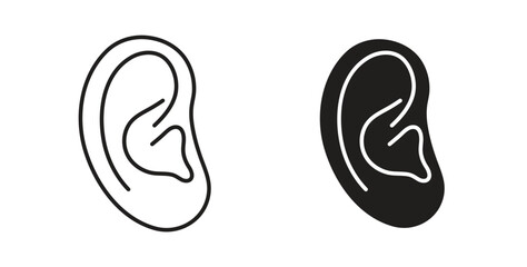 Ear icons in line designs. solid silhouette style in black