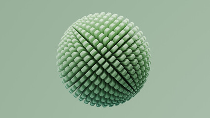 3D rendering of a symmetrical sphere with a textured surface in green color against a plain background
