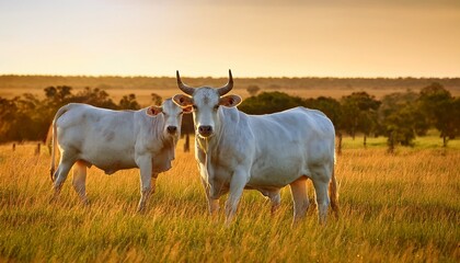 White Nelore Cattle In The Pasture