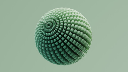 3D rendering of a spherical object with detailed spiral patterns and smooth curves against a light background