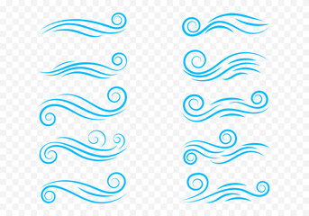 Collection of stylized blue water waves for label and logo design. Eps 10