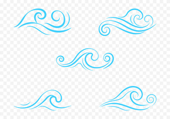 Collection of stylized lines in the shape of sea waves for label and logo design. Eps 10