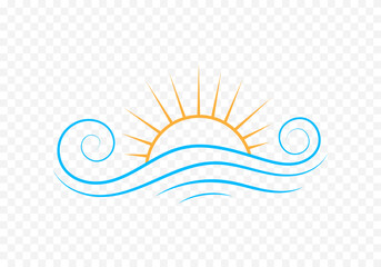Simple graphic logo of a sunset over water on a transparent background. Eps 10