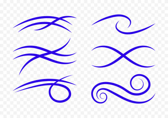 Collection of graphic curved lines for designing frames, vignettes, or logos. Eps 10