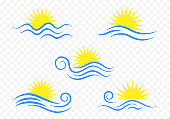 Collection of stylized symbols of a seascape. Set of five vector icons. Eps 10