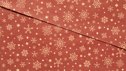 red christmas background with snowflakes and stars and dots,seamless pattern of snowflakes and stars on red background,Christmas wrapping paper, Xmas pattern with ornaments.