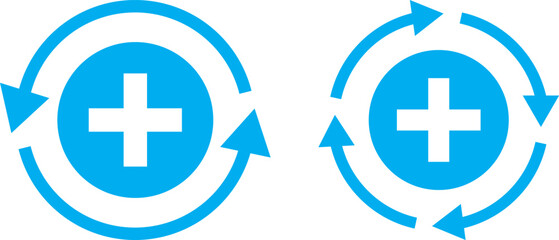 Health recovery icon set. Medical plus signs with upward arrow sign. Medical and Healthcare Symbols. vector Illustration. Medical and Healthcare Symbols