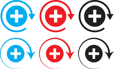 Fototapeta premium Health recovery icon set. Medical plus signs with upward arrow sign. Medical and Healthcare Symbols. vector Illustration. Medical and Healthcare Symbols