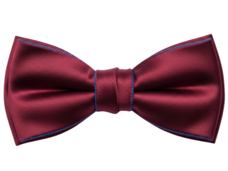 Isolated maroon silk bow tie with blue trim, formal wear accessory for men, neckwear fashion