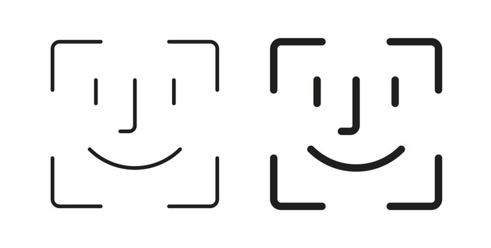 Face id icons in line designs. solid silhouette style in black