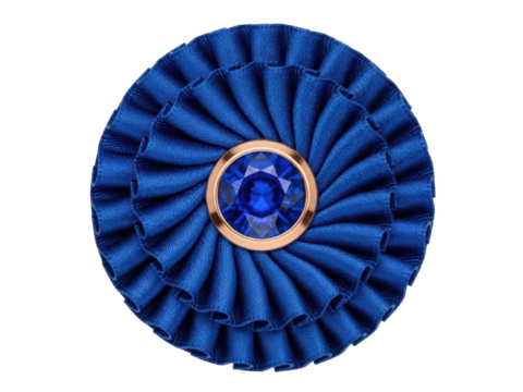 Isolated blue rosette ribbon with a gemstone is a decorative adornment, emblem or badge - Powered by Adobe