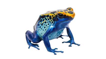 Isolated Dyeing Poison Frog stands alert, a brightly colored amphibian with toxic skin
