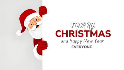 Santa Claus peeking around a corner with Christmas message 