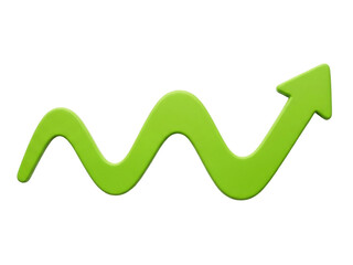 Isolated Fluctuating Green Arrow Upwards Signifying Progress, Growth and Improvement