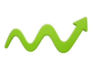 Isolated Fluctuating Green Arrow Upwards Signifying Progress, Growth and Improvement