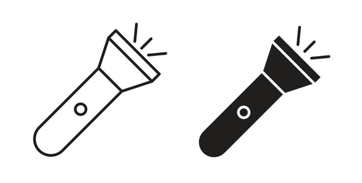 Flashlight icons in line designs. solid silhouette style in black