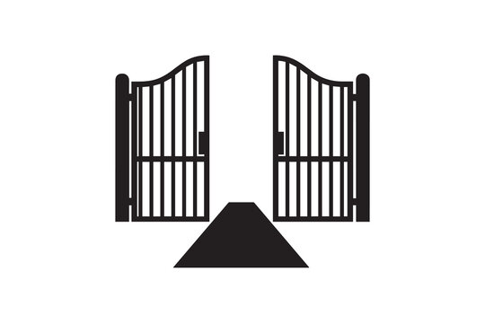 Open iron gate silhouette icon Entrance gate with pathway Silhouette illustration