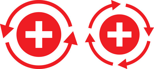 Health recovery icon set. Medical plus signs with upward arrow sign. Medical and Healthcare Symbols. vector Illustration. Medical and Healthcare Symbols