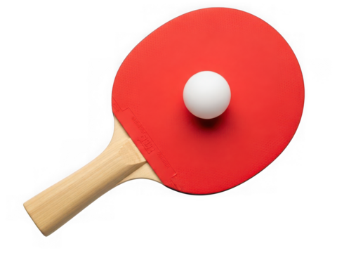 Red table tennis racket with ping pong ball isolated on white isolated on transparent background - Powered by Adobe