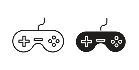 Gaming controller icons in line designs. solid silhouette style in black © Warpiya