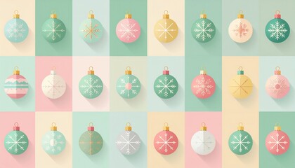 Fototapeta premium Christmas ornament icon set with geometric shapes and matte pastel color palette in clean modern style