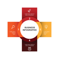 Business infographic template design. 4 step diagram on circle with icons and colorful can be used for workflow layout, business presentation and web graphic design.