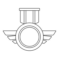 Gold medal with ribbon and wings. Game award for the winners. Illustration of prize for sports competitions.