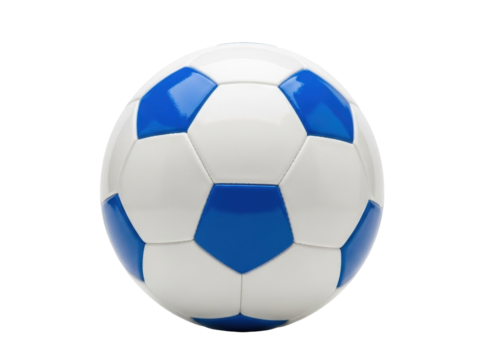 Isolated soccer ball, blue and white pentagon pattern, classic sports equipment design - Powered by Adobe