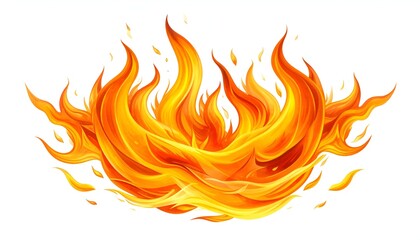 Vivid illustration of vibrant flames, showcasing light, energy, and radiant heat against white