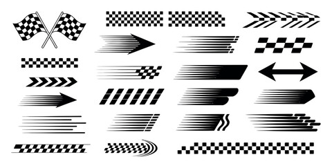 Race Car Stripes and Motorsports Vector Set with Checkered Flags and Racing Elements