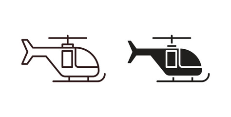 Helicopter icons in line designs. solid silhouette style in black