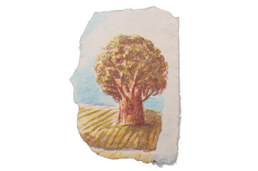 This charming illustration of a tree comes from a vintage magazine clipping, showcasing a classic artistic style