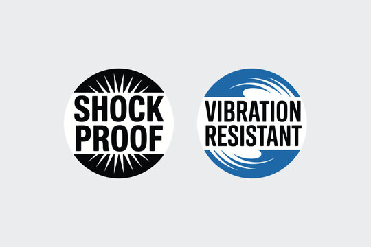 Set of shock proof and vibration resistant icons graphic symbols for product labeling and quality assurance isolated on grey background