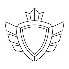 Gold shield with wings and crown. Game award for the winners. Illustration of prize for sports competitions.