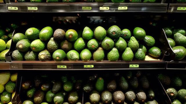 Aldis fresh avocados on display in a grocery store.