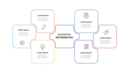 Design template infographic element. 6 step diagram for work information, business presentation and web graphic design.