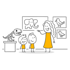 A Cheerful Teacher And Two Curious Students Making A Wonderful History And Nature Discovery At The Museum.