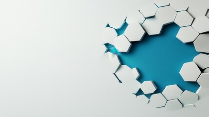 White Hexagonal Pattern Shattered Wall with Blue Background
