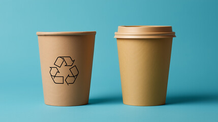 Eco-Friendly Recyclable Paper Cups With Recycling Symbol – Sustainable Packaging Concept