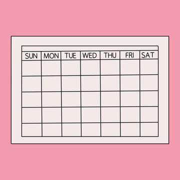 Blank Flat Daily Calendar Icon Vector Illustration Isolated on Pink Background. Concept for Season Meeting, Deadlines, Time Management, Appointment Schedule Hand-drawn