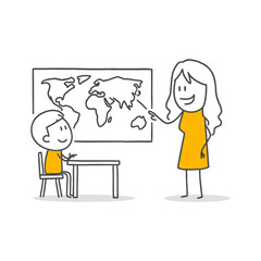 Student and Teacher Learning a Geography Topic in a School Setting with Happy and Positive Communication.