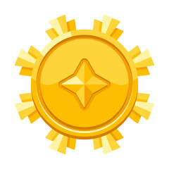Gold medal with star. Game award for the winners. Illustration of prize for sports competitions.