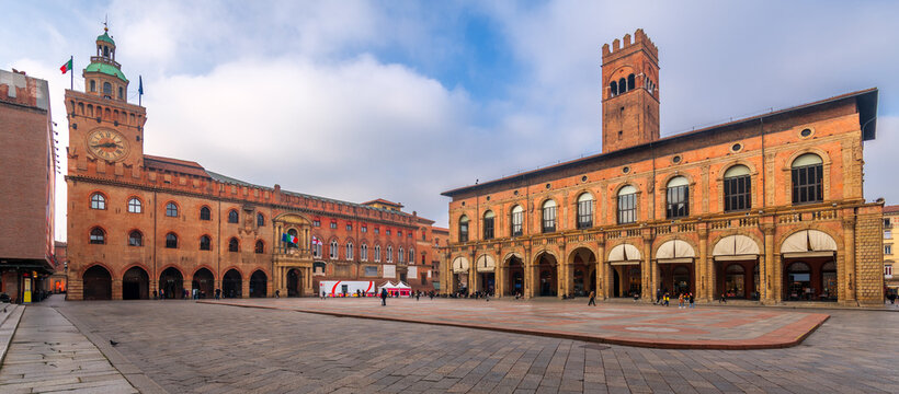 Bologna, Italy at Bologna Cathedral in Piazza Maggiore