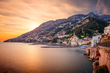 Amalfi, Italy coastal town skyline on the Tyrrhenian Sea